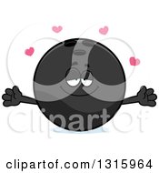 Cartoon Loving Black Bowling Ball Character With Open Arms And Hearts