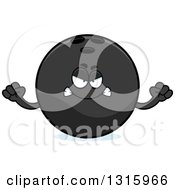 Cartoon Mad Black Bowling Ball Character Holding Up Fists