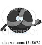 Poster, Art Print Of Cartoon Friendly Black Bowling Ball Character Waving