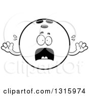 Lineart Clipart Of A Cartoon Scared Black Bowling Ball Character Screaming Royalty Free Outline Vector Illustration by Cory Thoman