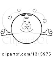 Lineart Clipart Of A Cartoon Loving Black Bowling Ball Character With Open Arms And Hearts Royalty Free Outline Vector Illustration by Cory Thoman