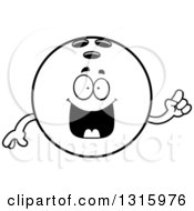 Lineart Clipart Of A Cartoon Smart Black Bowling Ball Character Holding Up A Finger Royalty Free Outline Vector Illustration by Cory Thoman