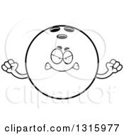 Lineart Clipart Of A Cartoon Mad Black Bowling Ball Character Holding Up Fists Royalty Free Outline Vector Illustration by Cory Thoman