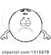 Lineart Clipart Of A Cartoon Depressed Sad Black Bowling Ball Character Pouting Royalty Free Outline Vector Illustration by Cory Thoman