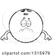 Lineart Clipart Of A Cartoon Sick Black Bowling Ball Character Royalty Free Outline Vector Illustration by Cory Thoman