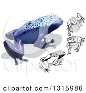 Poster, Art Print Of 3d Colored And Black And White Blue Poison Dart Frogs With Shadows