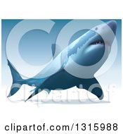 Poster, Art Print Of 3d Swimming Great White Shark Over Gradient Blue