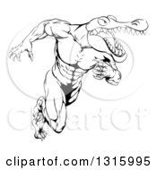Poster, Art Print Of Black And White Tough Muscular Alligator Man Running Upright