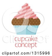 Poster, Art Print Of Flat Design Chocolate Cupcake With Pink Frosting And A Blue Wrapper Over Sample Text