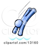 Blue Man Diving Into Water Clipart Illustration