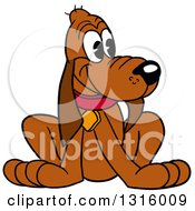 Clipart Of A Cartoon Sitting Brown Hound Dog Royalty Free Vector Illustration by LaffToon