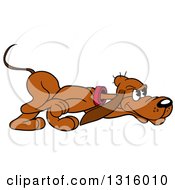 Clipart Of A Cartoon Brown Hound Dog Sniffing Royalty Free Vector Illustration
