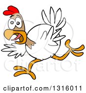 Poster, Art Print Of Cartoon Excited White And Brown Chicken Running