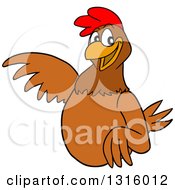 Poster, Art Print Of Cartoon Brown Chicken Pointing To The Left