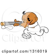 Cartoon Black Baby Boy Running And Aiming A Popgun Rifle