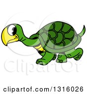 Poster, Art Print Of Cartoon Happy Green Tortoise Walking To The Left