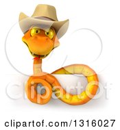 Clipart Of A 3d Orange Snake Wearing A Cowboy Hat Above A Sign Royalty Free Illustration by Julos