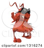 Clipart Of A 3d Waving Red Germ Wearing Sunglasses Facing Slightly Right Royalty Free Illustration by Julos