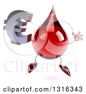 Clipart Of A 3d Hot Water Or Blood Drop Character Jumping And Holding A Euro Symbol Royalty Free Illustration