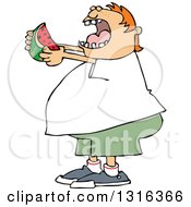 Poster, Art Print Of Cartoon Chubby Red Haired White Boy Ready To Devour A Watermelon