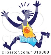 Clipart Of A Silhouetted Blue Man Running Away On A Beach Royalty Free Vector Illustration