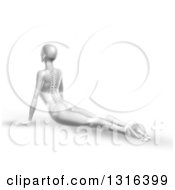 Poster, Art Print Of 3d Grayscale Anatomical Woman Stretching On The Floor In A Yoga Pose With Visible Spine On White