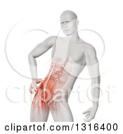 Poster, Art Print Of 3d White Anatomical Man With Visible Abdominal And Hip Muscles On White