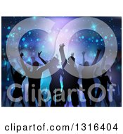 Poster, Art Print Of Silhouetted Group Of Dancers Over Flares And Lights On Purple And Blue