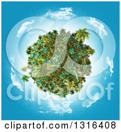 Poster, Art Print Of 3d Tropical Planet With Palm Trees And Plants With Blue Sky And Clouds