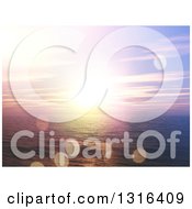 Clipart Of A 3d Ocean Sunset Landscape With Purple Skies And Flares Royalty Free Illustration