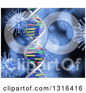 Clipart Of A 3d Medical Background Of Colorful Dna Strands And Blue Viruses Royalty Free Illustration