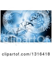 3d Blue Medical Background Of Dna Strands And Viruses