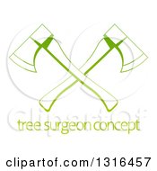 Clipart Of A Gradient Green Tree Surgeon Logo Of Crossed Axes Over Sample Text Royalty Free Vector Illustration by AtStockIllustration