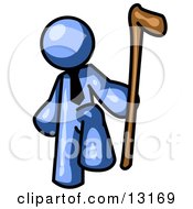 Blue Man Holding A Cane Clipart Illustration