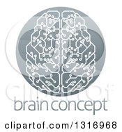 Poster, Art Print Of Shiny Circuit Board Artificial Intelligence Computer Chip Brain In A Circle Over Sample Text