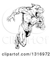 Clipart Of A Black And White Muscular Panther Mascot Running Upright Royalty Free Vector Illustration