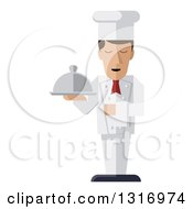 Clipart Of A Modern Design Male Chef Holding A Cloth Napkin And Cloche Platter Royalty Free Vector Illustration