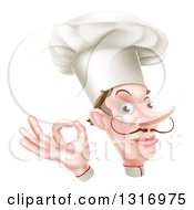 Clipart Of A White Male Chef With A Curling Mustache Gesturing Okay Royalty Free Vector Illustration