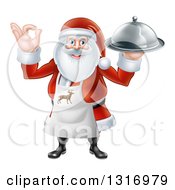 Poster, Art Print Of Happy Christmas Santa Claus Chef Gesturing Ok And Holding A Food Cloche Platter