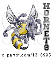 Clipart Of A Tough Hornet Sports Team Mascot Holding Up Fists By Text Royalty Free Vector Illustration by AtStockIllustration