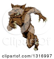 Poster, Art Print Of Brown Muscular Wolf Man Sprinting Or Running Upright