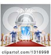 Poster, Art Print Of Vip Venue Entrance With Welcoming Friendly Doormen Red Carpet Posts And Fame Text