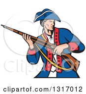 Retro Cartoon American Patriot Militia Soldier Carrying A Musket Rifle