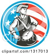 Poster, Art Print Of Retro American Revolutionary War Soldier Patriot Minuteman Drummer In A Circle Of Stars And Stripes
