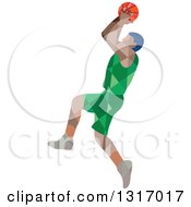 Clipart Of A Retro Low Poly Geometric Male Basketball Player Doing A Jump Shot Royalty Free Vector Illustration