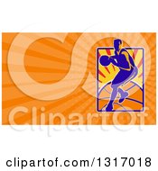 Poster, Art Print Of Retro Basketball Player In Action And Orange Rays Background Or Business Card Design