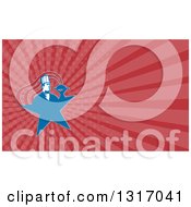 Clipart Of A Retro Male Chef Holding A Hot Tray Emerging From A Star And Red Rays Background Or Business Card Design Royalty Free Illustration