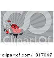 Poster, Art Print Of Cartoon Lawn Mower Man With Folded Arms And Rays Background Or Business Card Design