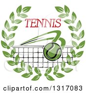 Poster, Art Print Of Tennis Ball Flying Over A Net With Red Text In A Green Wreath
