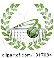 Poster, Art Print Of Tennis Ball Flying Over A Net In A Green Wreath